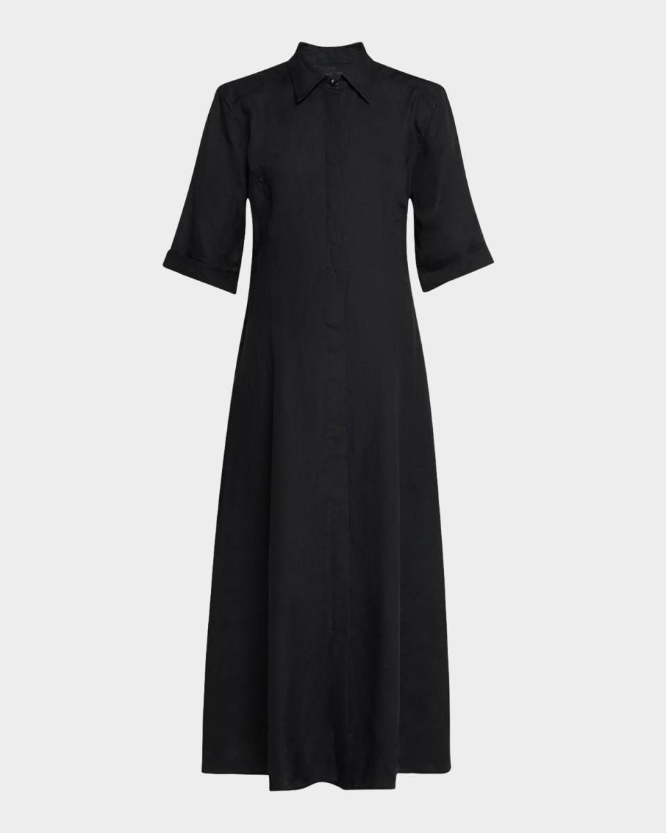 Paneled A-Line Organic Linen Maxi Shirtdress